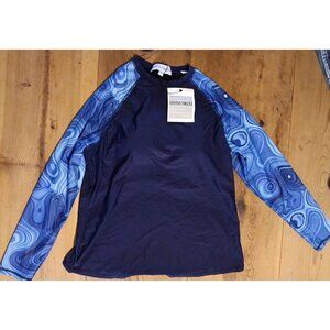 Hanna Nikole Swim Rash Guard Shirt Long Sleeve Top Women Plus 14W Blue Swirl NWT